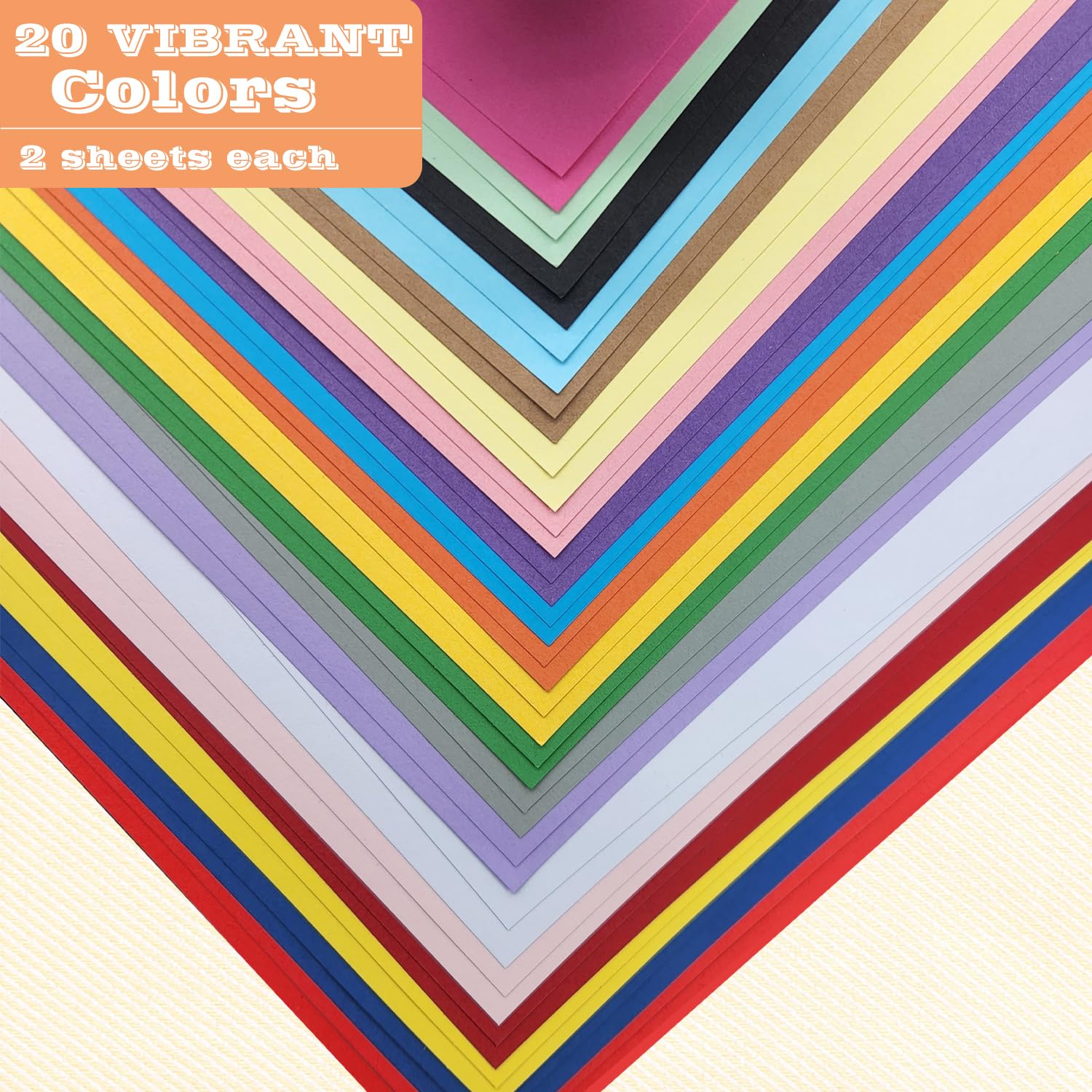 40 Blatt Tonkarton A4 Bunt, 20 Farben - 230 g/m² Tonpapier, Bastelkarton für Malen Kartenherstellung