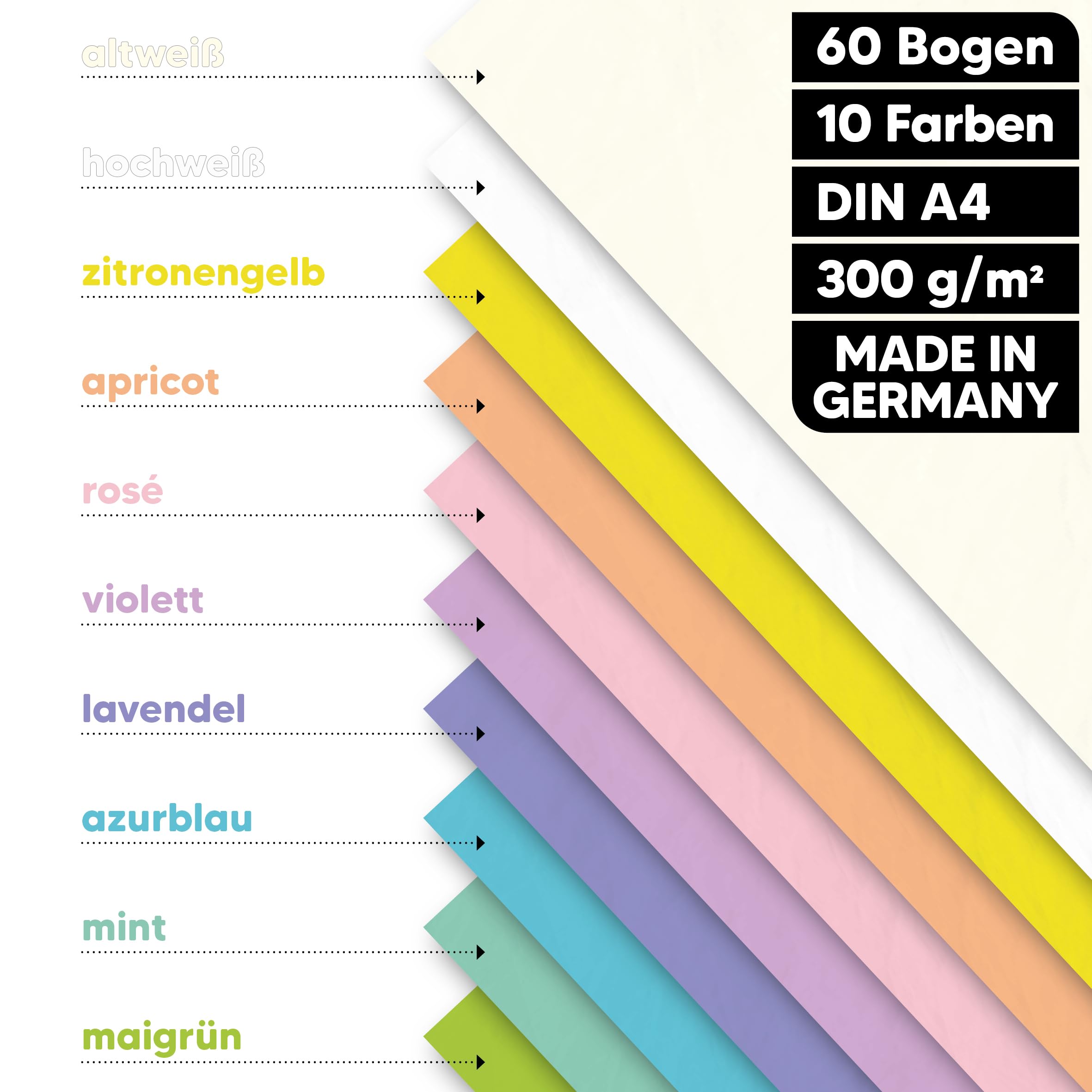 MarpaJansen Fotokarton Pastell DIN A4 zum Basteln & Gestalten | 60 Bogen in 10 Farben