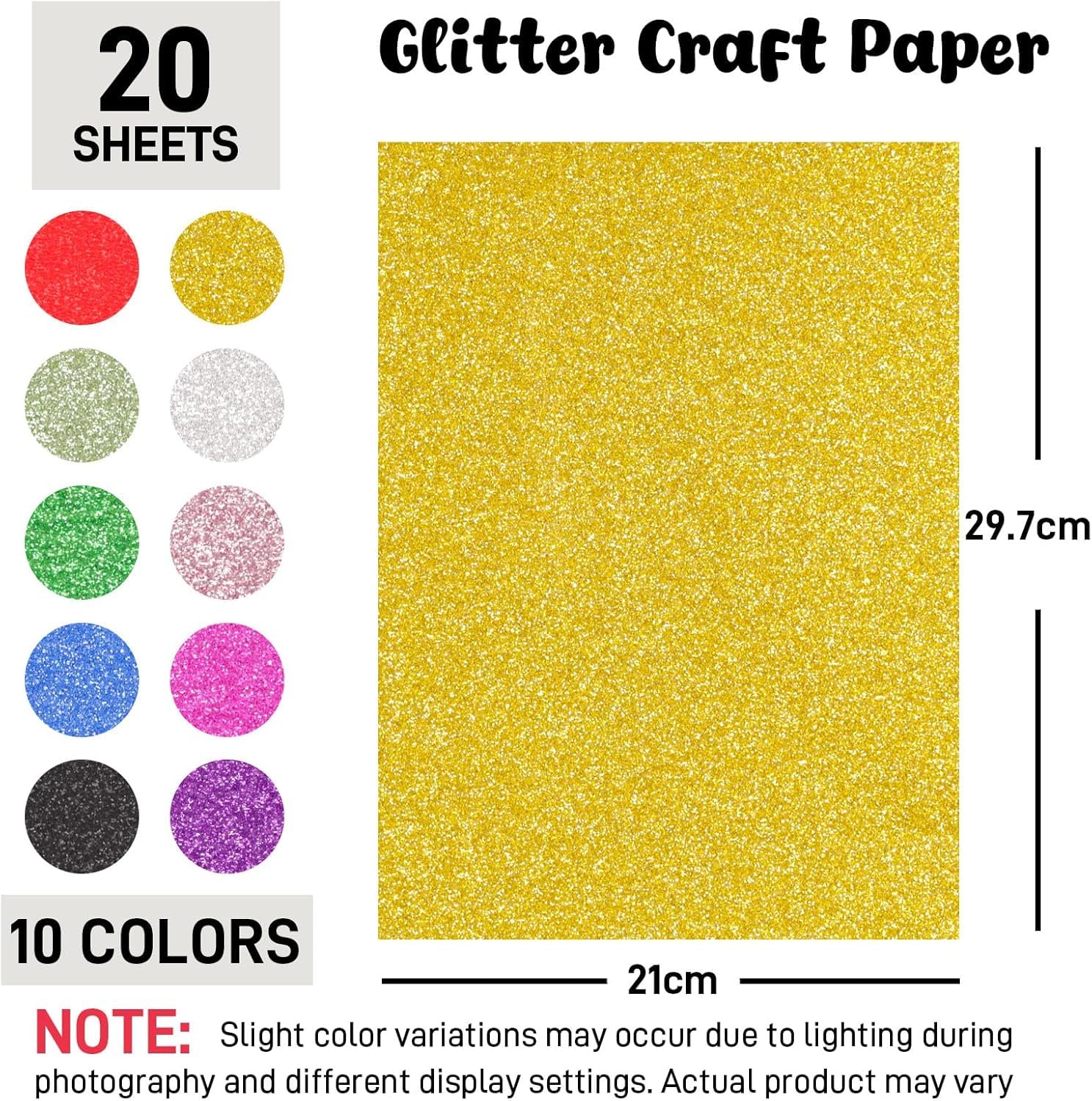 VGOODALL Glitzerpapier zum Basteln, 20 Blatt A4 10 Farben 250g/m² Glitzer Kartonpapier